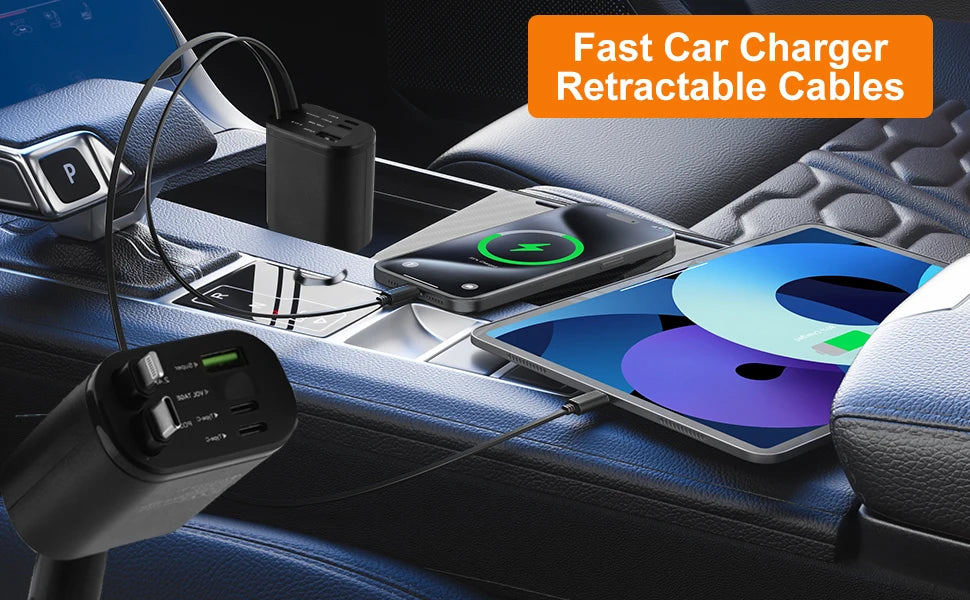 Mini 100W PD QC Fast Charging Car Charger – USB-C Pull Ring Adapter for iPhone, Samsung, Xiaomi & Huawei