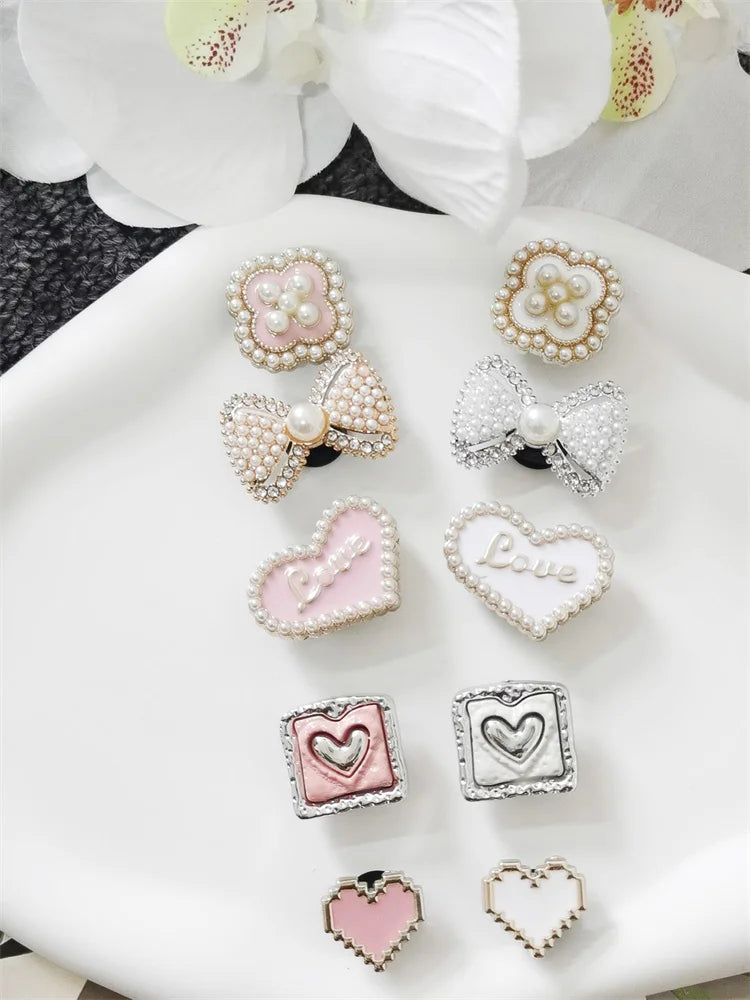 5PCS ABS Shoe Charms Buckles DIY Rhinestone Bowtie Clog Parts Decoration Garden Shoes Accessories For Women Birthday Party Gifts