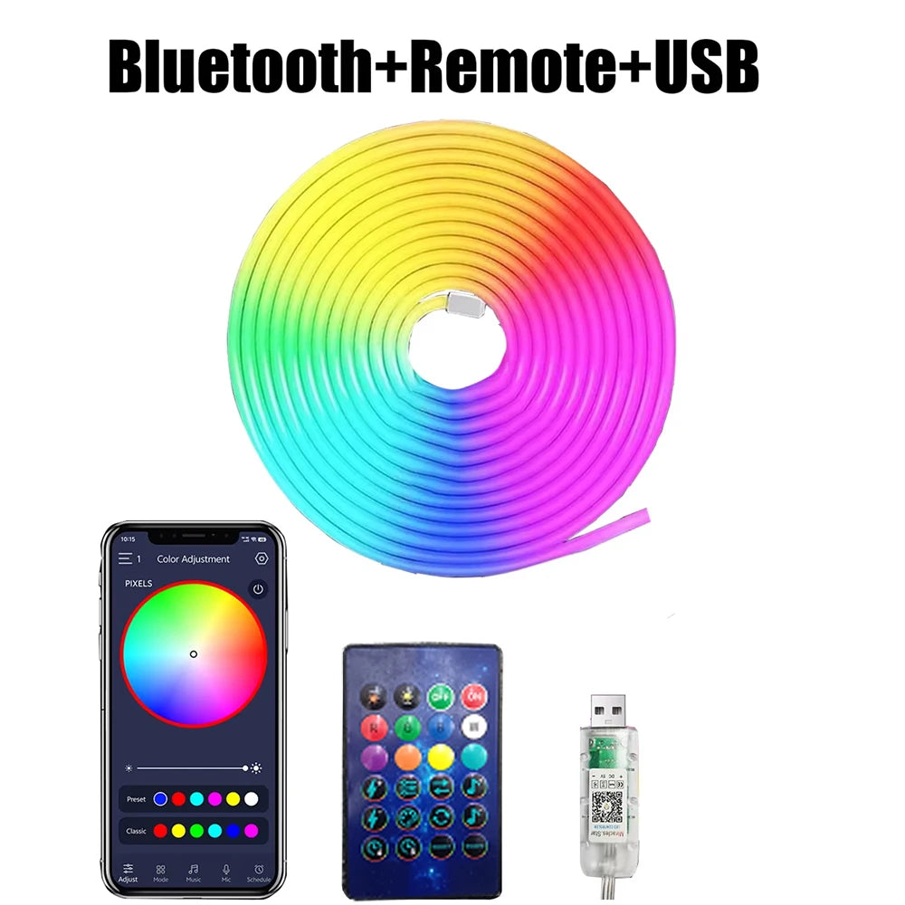 RGB LED Neon Rope Lights – Music Sync & App-Controlled Waterproof Flexible Lamp