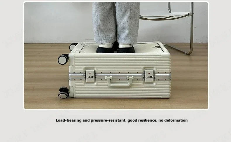 Front Opening Aluminum Frame Rolling Luggage – Large Capacity ABS+PC Trolley Suitcase with USB Charging