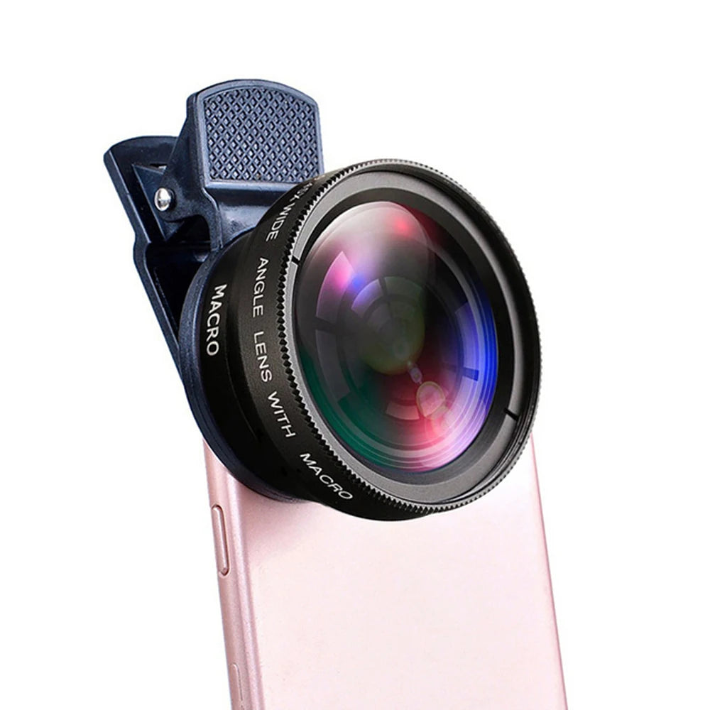 USLION 2 in 1 Phone Lens kit 0.45x Ultra Wide Angle Macro External Cellphones Lens HD Camera Universal Clip 37mm For iPhone Andr