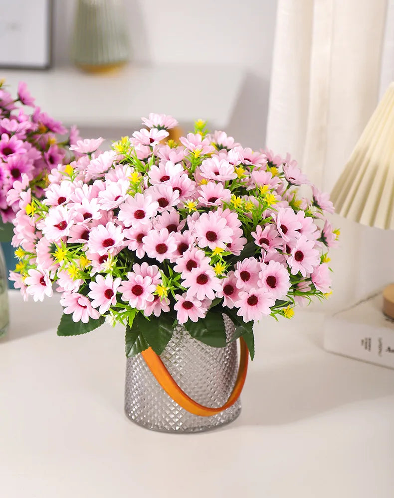 5 Fork 15-Head Artificial Daisy & Chamomile Flower Stems – Wedding & Home Party Decor