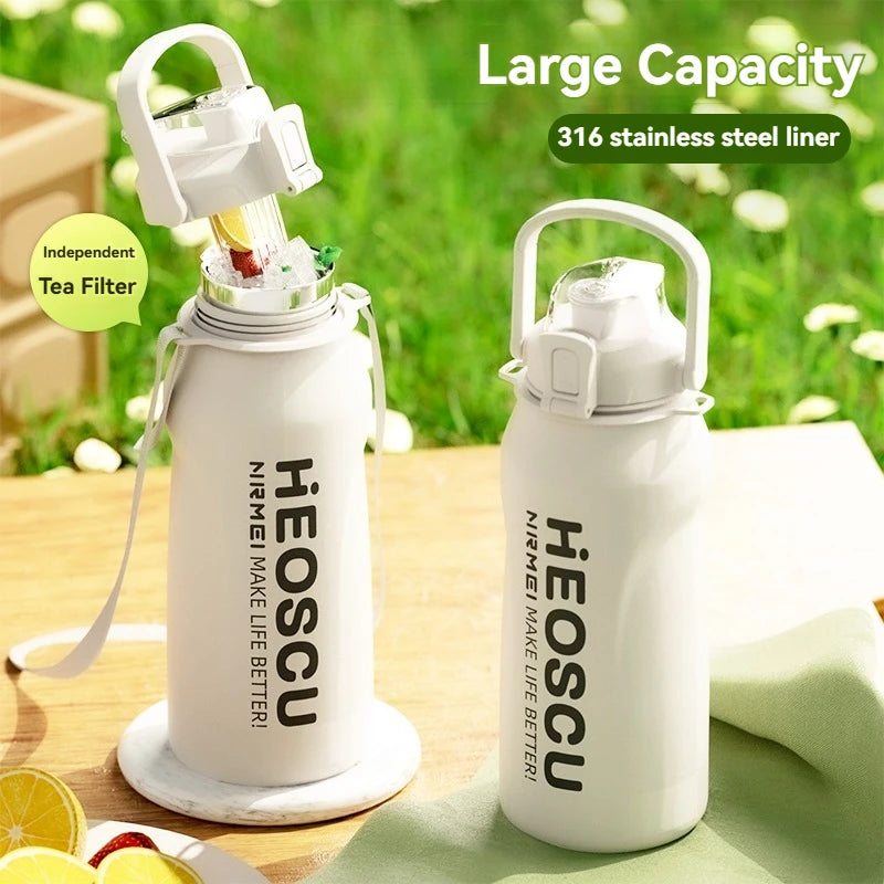2L Thermal Water Bottle Vacuum Flasks Bottle Thermal Mug Tumbler with Straw large insulation Stainless Steel for travel Outdoor