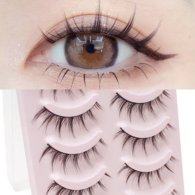 DINGSEN Anime Fake Eyelashes – 5 Pairs Natural Manga Lashes with Clear Band