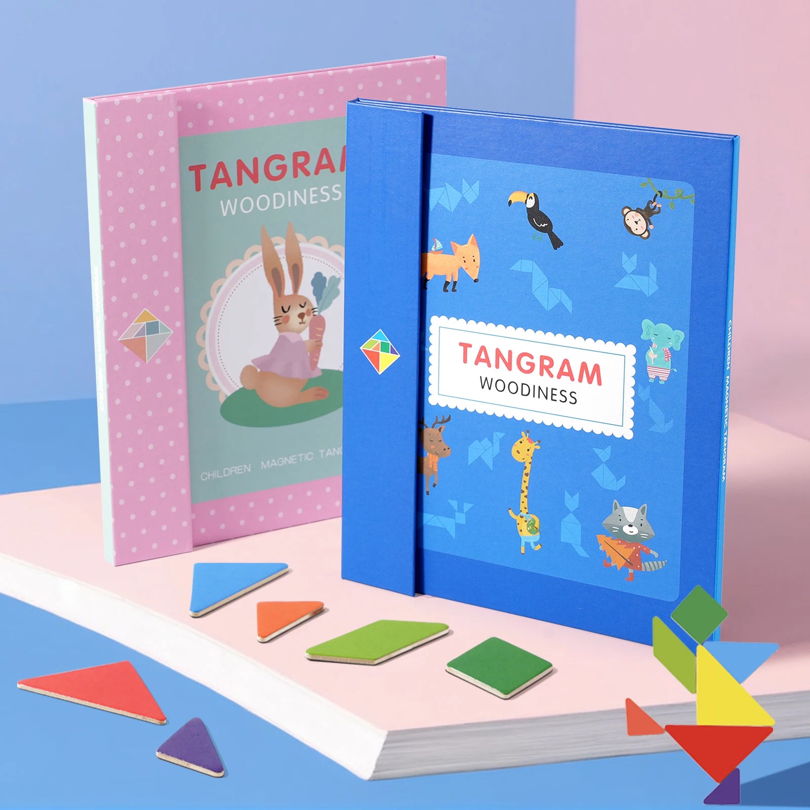 Magnetic Wooden Tangram Puzzle Book – Montessori Educational Toy for Kids