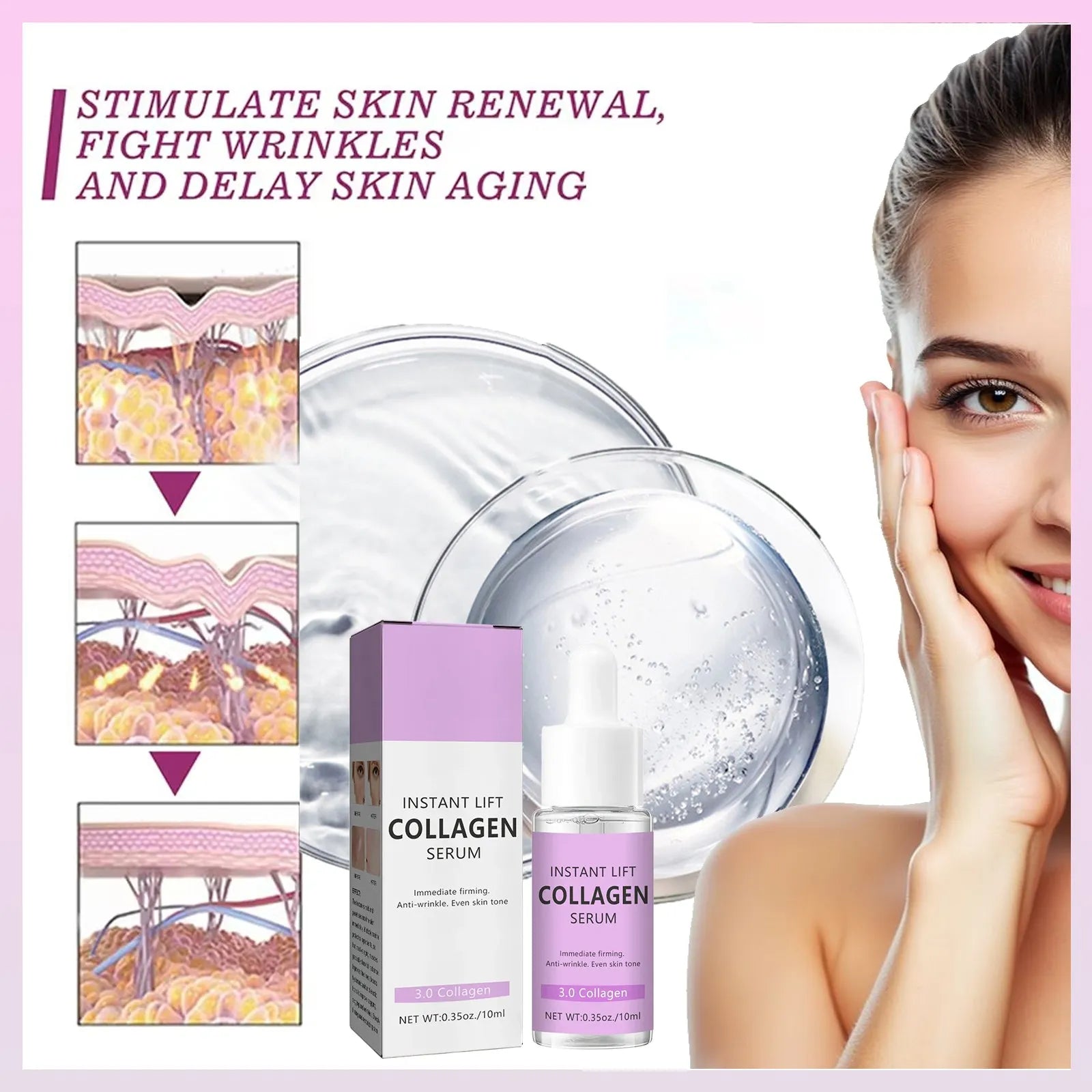 Wrinkle Removal Collagen Face Serum – Hyaluronic Acid Anti-Aging, Lifting & Fine Line Reducing Facial Serum