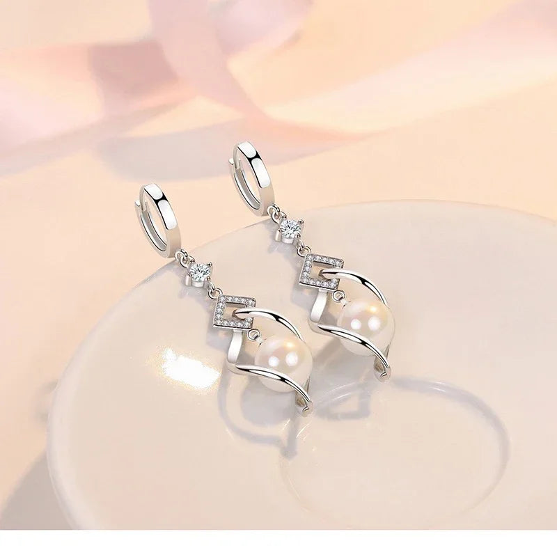 925 Sterling Silver Pearl & Crystal Zirconia Earrings – Gorgeous Wedding & Party Jewelry for Women