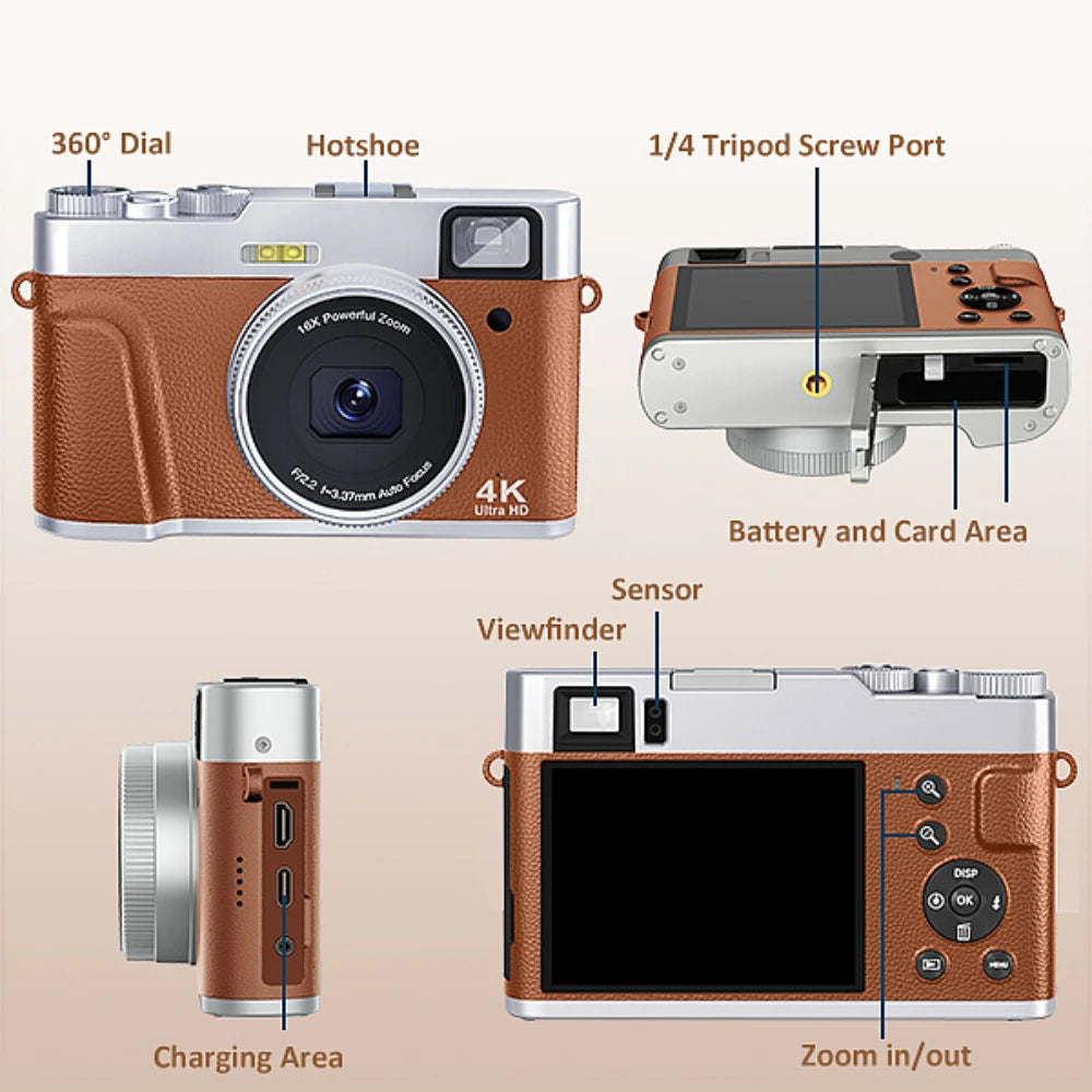 4K 48MP Auto Focus Vlogging Camera with Flash & Viewfinder – YouTube Video Camera with Anti-Shake & Dial Control
