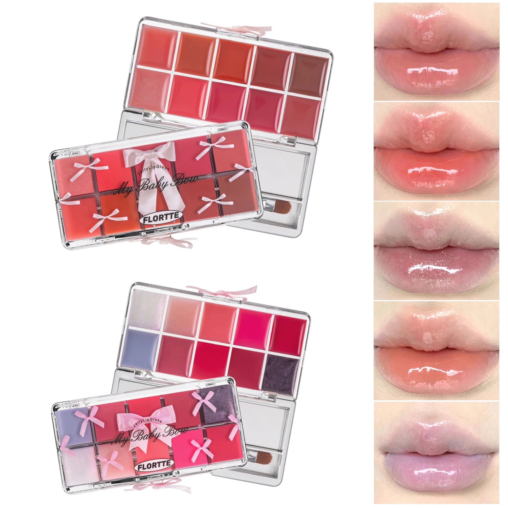 FLORTTE 10-Color Lip Palette – Glossy, Moisturizing & Pigmented Lip Gloss & Lipstick Set