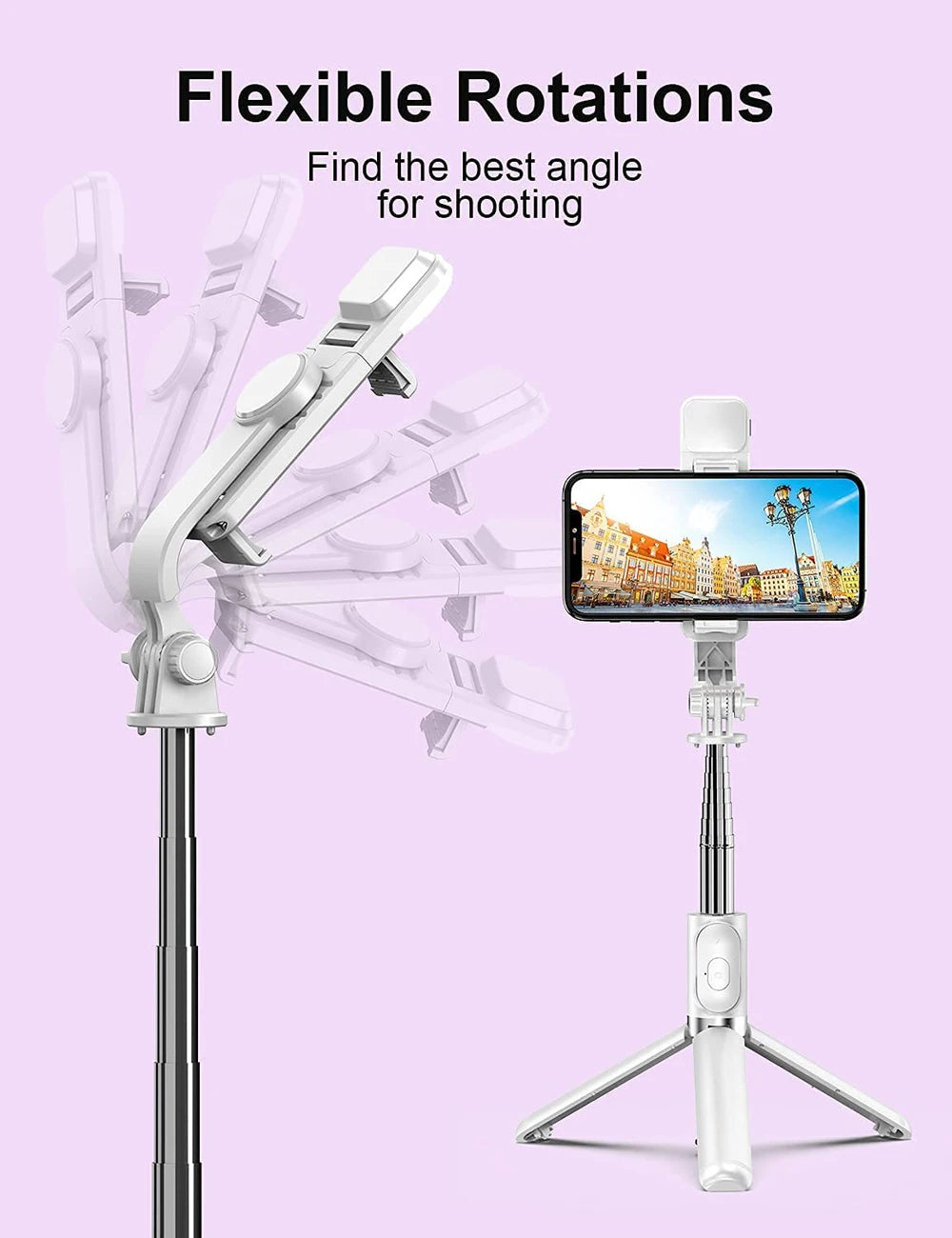 Wireless Bluetooth Selfie Stick Tripod with Fill Light & Remote – Foldable Portable Phone Stand for iPhone & Android