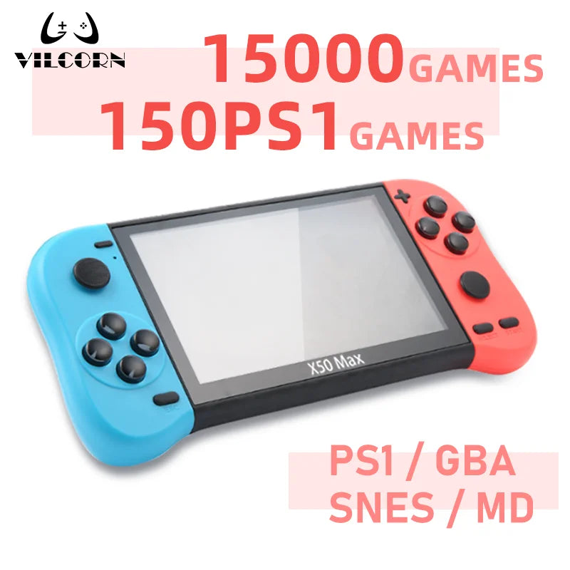 VILCORN X50 MAX Handheld Game Console – Retro PS1/GBA/SNES Portable Gaming Player