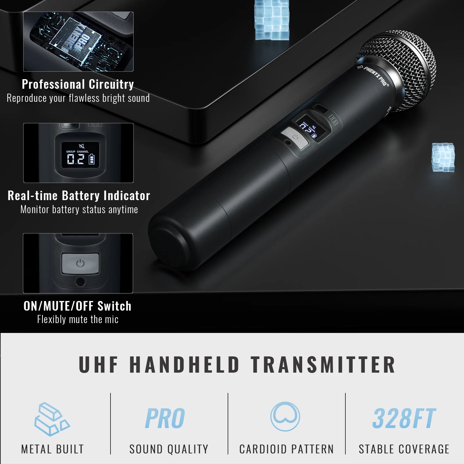 Phenyx Pro PTU-7000 4-Mic UHF Wireless System with Auto Scan & Frequency Selection