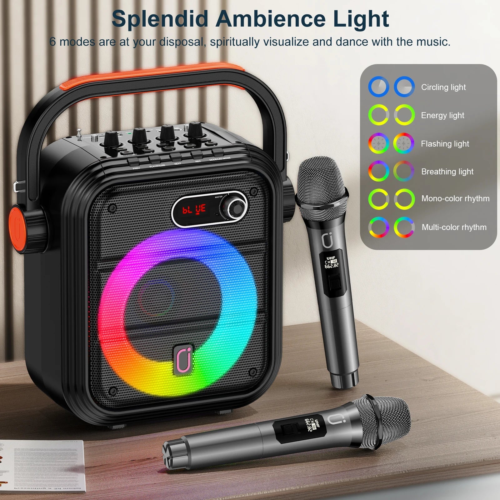 FanFun 66Pro Portable Bluetooth Karaoke Speaker with Mic & DJ Lights