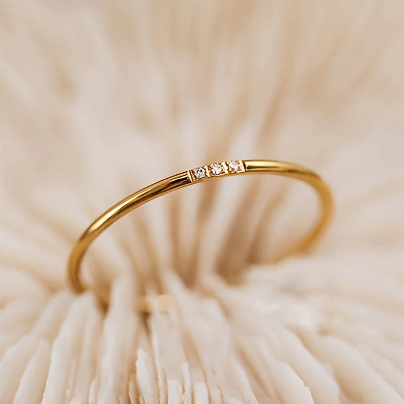 Stainless Steel Gold-Plated Tiny Zircon Stackable Rings – Thin Elegant Finger Jewelry