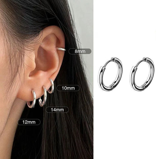 1 Pair Stainless Steel Round Hoop Earrings – 2.5mm Thick Hip-Hop Huggie Jewelry for Women