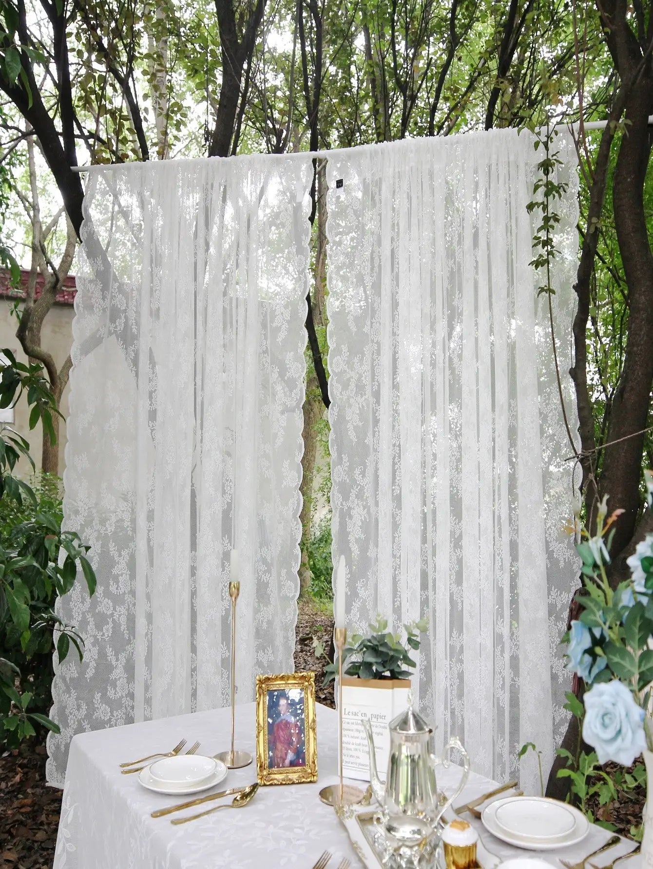 Floral Lace Sheer Curtain Panel – Elegant Rod Pocket Window Drapes