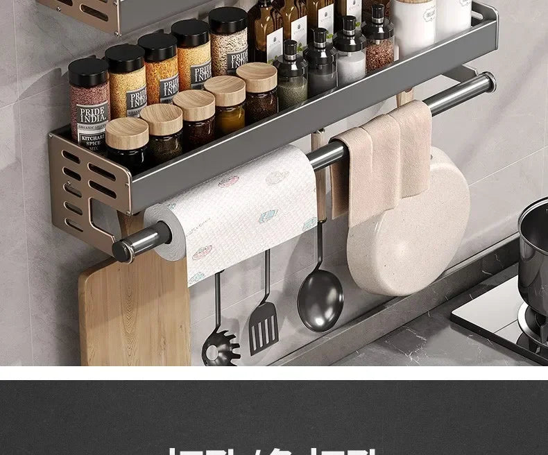 Stylish Wall-Mounted Kitchen Condiment Rack with Oil & Vinegar Storage