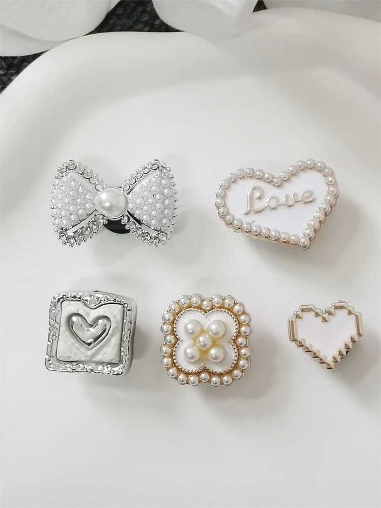 5PCS ABS Shoe Charms Buckles DIY Rhinestone Bowtie Clog Parts Decoration Garden Shoes Accessories For Women Birthday Party Gifts