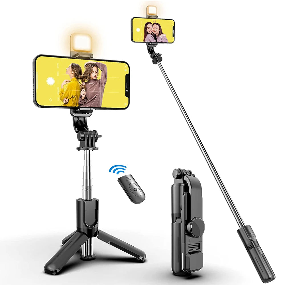 Wireless Bluetooth Selfie Stick Tripod with Fill Light & Remote – Foldable Portable Phone Stand for iPhone & Android
