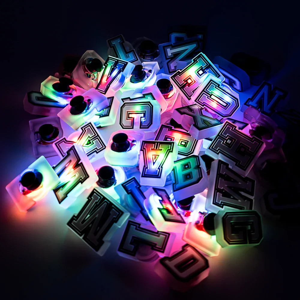 1/26pcs Letter LED Pins for Kids Lighted Shoe Charms Glowing Accessories Shoe Decorations Gifts Sandals Clog Buckles Ornament