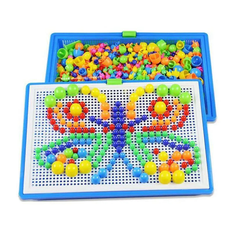 296pcs 3D STEM Building Puzzle Toy – Educational Mushroom Nail Design Learning Board Game for Kids