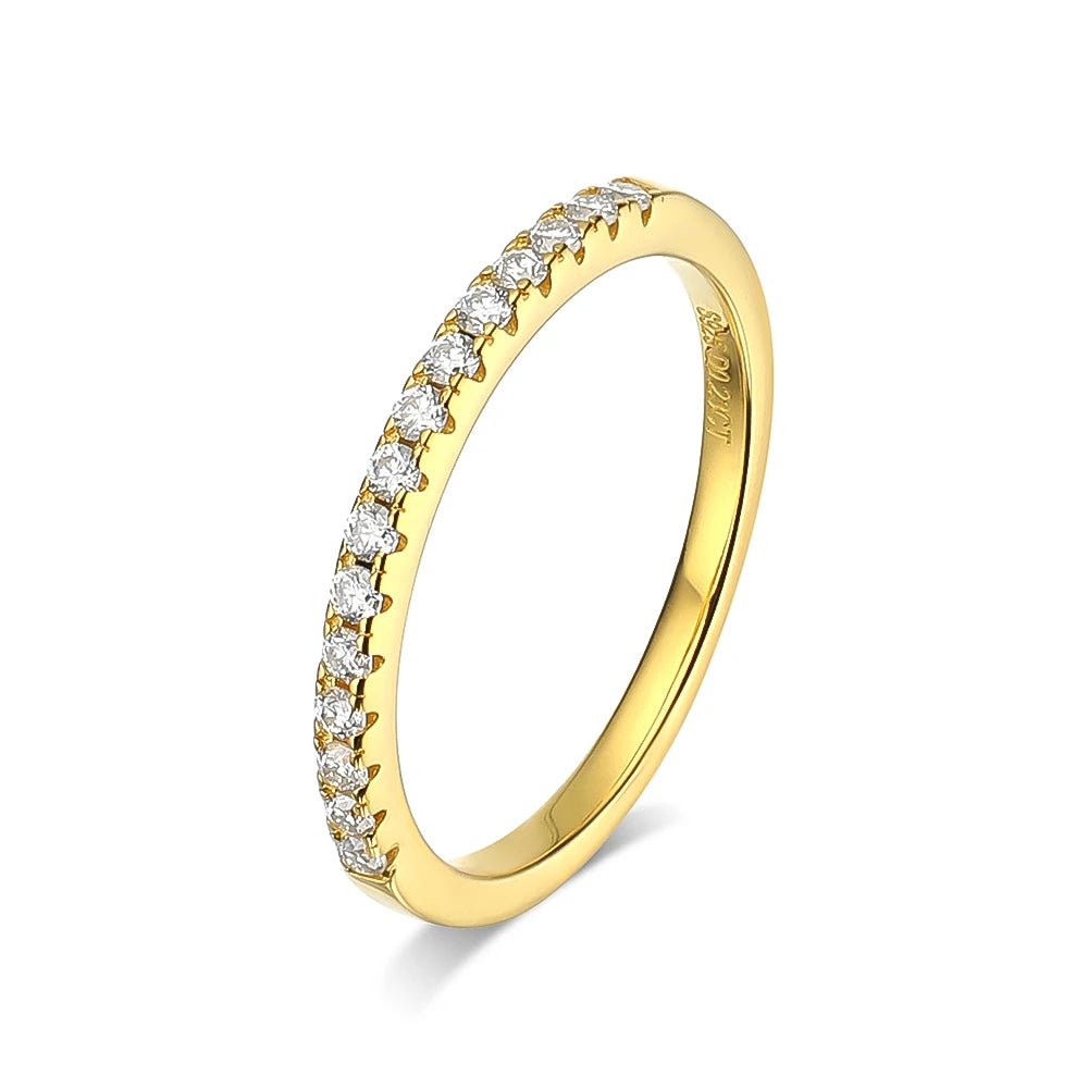 Houtros Moissanite Diamond Stackable Ring – 925 Sterling Silver 18K Gold Half Eternity Band for Women