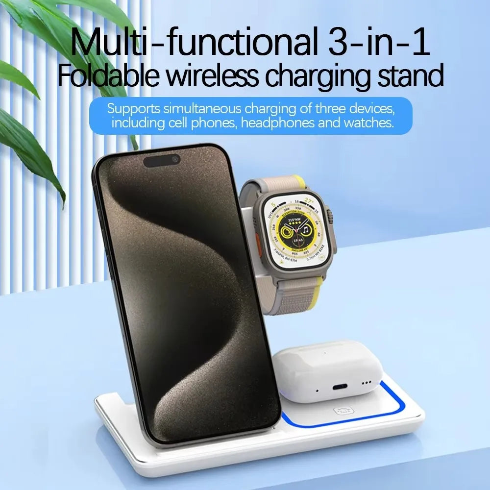 Foldable Wireless Charger Station for iPhone, Apple Watch & AirPods Fast Charging Dock
