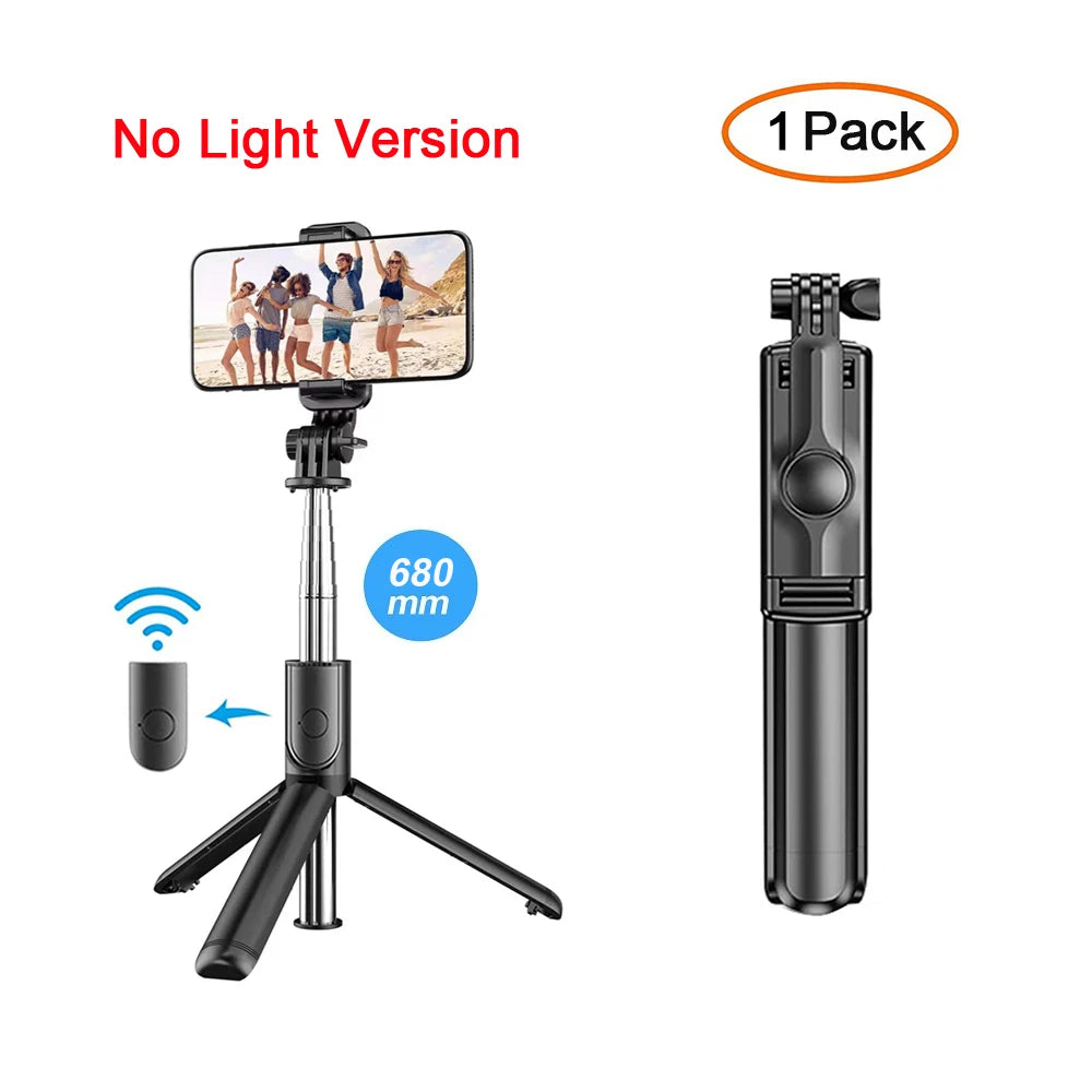Wireless Bluetooth Selfie Stick Tripod with Fill Light & Remote – Foldable Portable Phone Stand for iPhone & Android