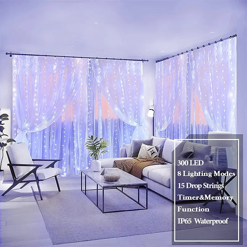 3M LED Curtain Fairy String Lights – 8 Mode USB Decorative Lights for Home, Garden & Wedding