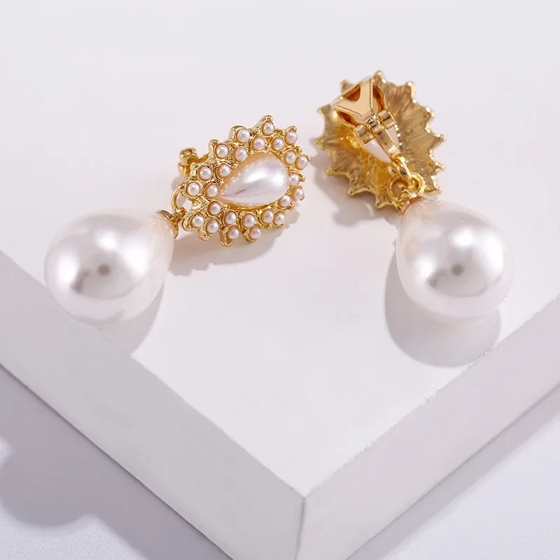 Fashion Waterdrop Baroque Pearl Clip On Earrings Charm Pendant Geometric No Pierced Ear Clips For Women Wedding Jewelry Gifts