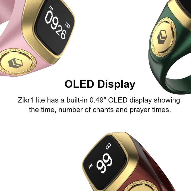 IQibla Smart Zikr Ring Digital Tasbih Counter with Prayer Reminder