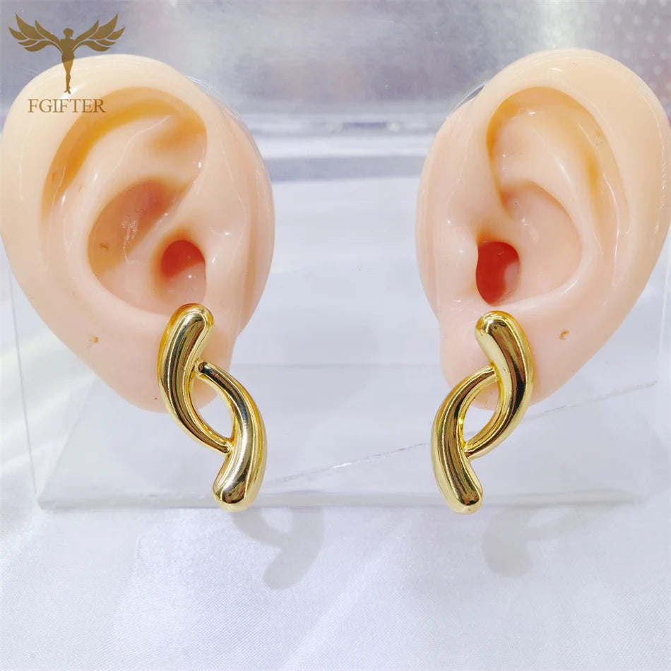 Hyperbole Chunky Earrings Wrinkle Flower Leaf Design Stud Earings Women Golden Stainless Steel Jewelry Accessories Gifts for Her