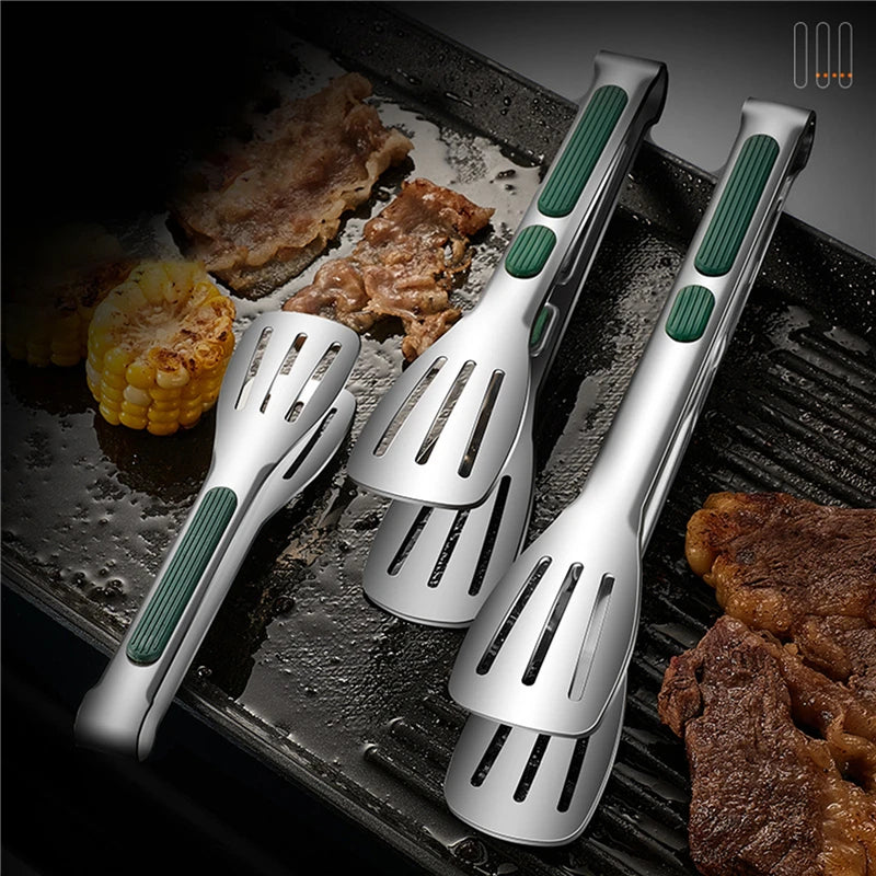 Non-Slip Stainless Steel Food Tongs – Meat, Salad & BBQ Clip