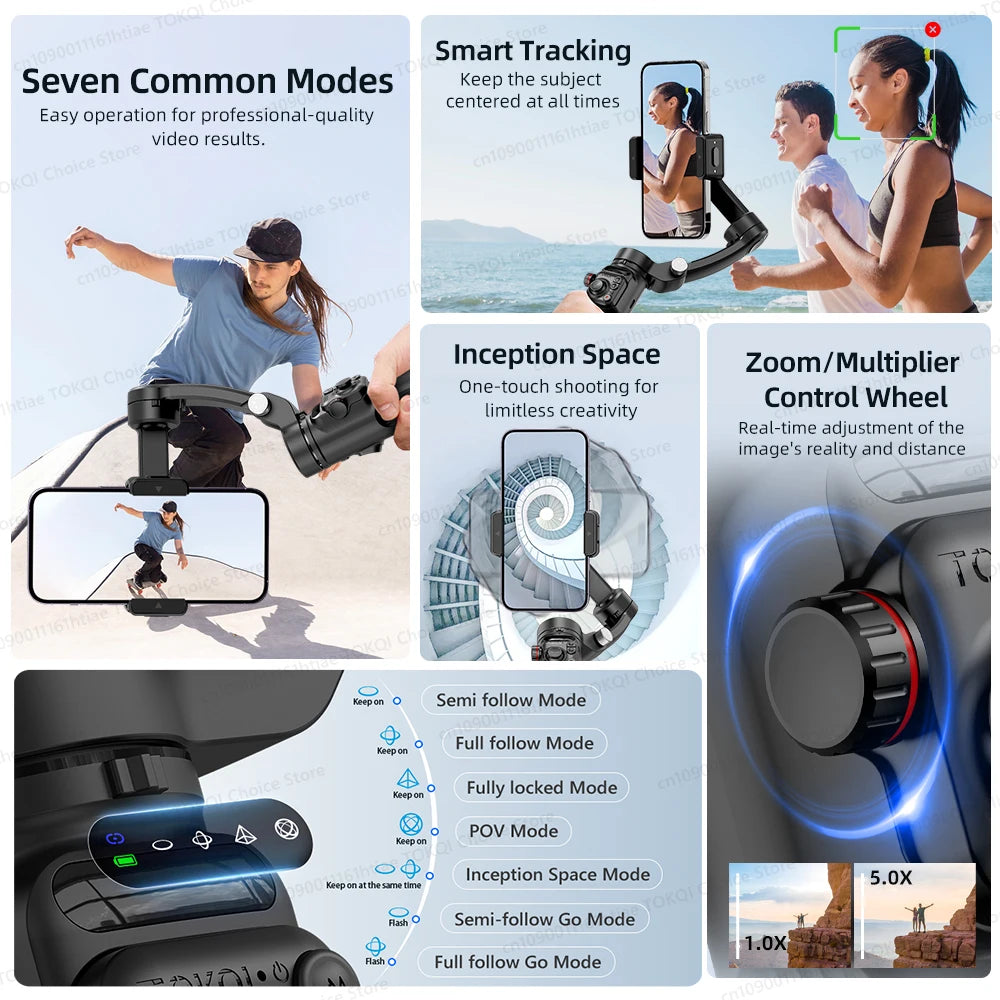 3-Axis Handheld Gimbal Stabilizer for Smartphone – Anti-Shake Video Tripod with Selfie Mode for iPhone & Xiaomi