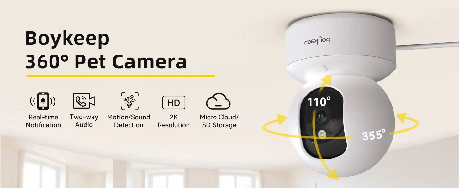 BoyKeep Smart Camera 2K WiFi Security Cam – 360° Indoor Baby Monitor with 5G/2.4GHz Dual-Band, Night Vision & Two-Way Audio