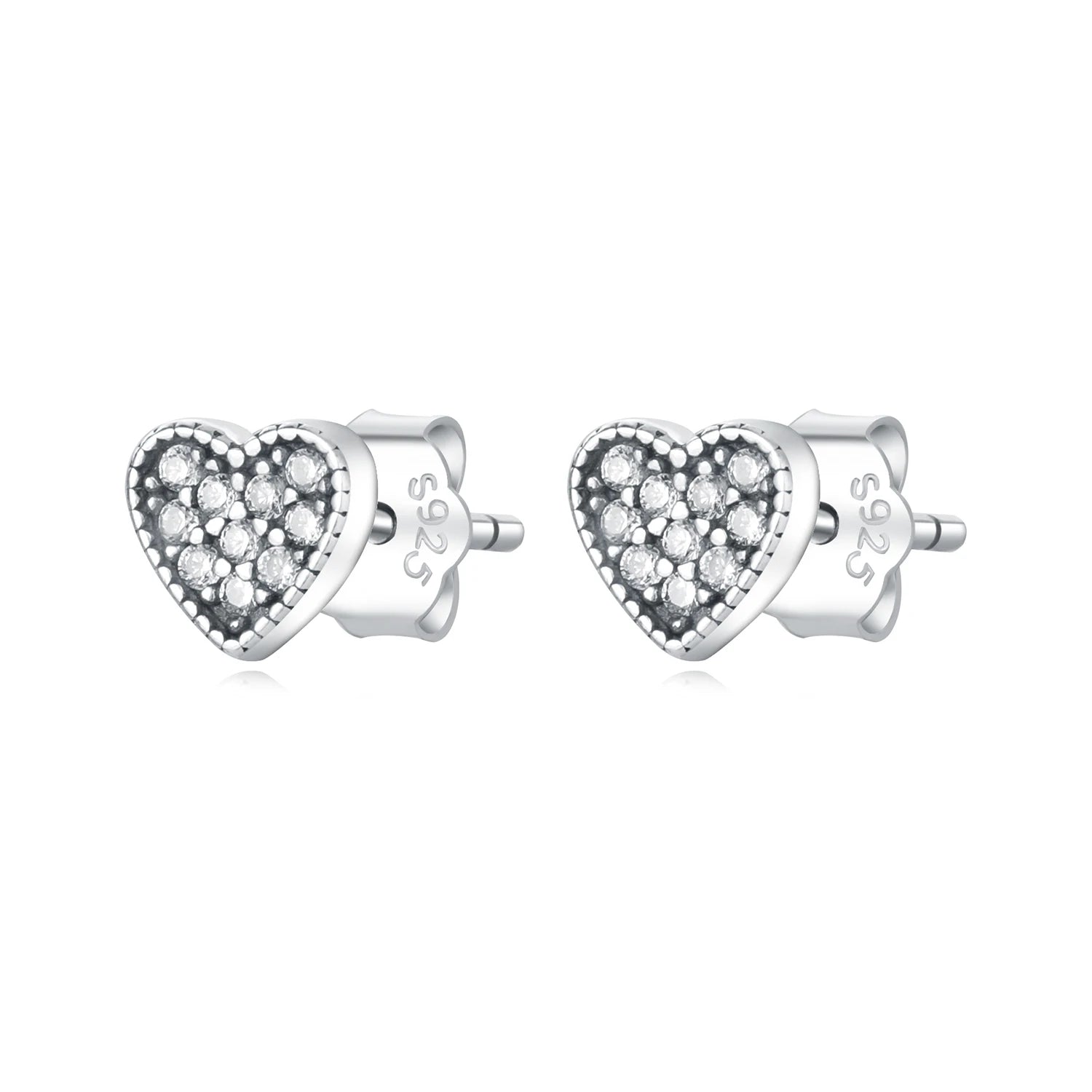 925 Sterling Silver Pink Heart Bow Stud Earrings – Elegant Gift for Women