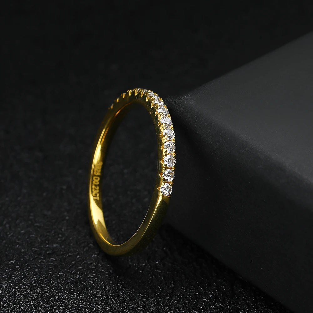 Houtros Moissanite Diamond Stackable Ring – 925 Sterling Silver 18K Gold Half Eternity Band for Women