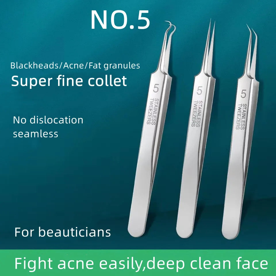 German Ultra-Fine No. 5 Blackhead Remover Tweezers – Precision Pimple Extractor, Acne Needle Tool for Face Care & Salon Use