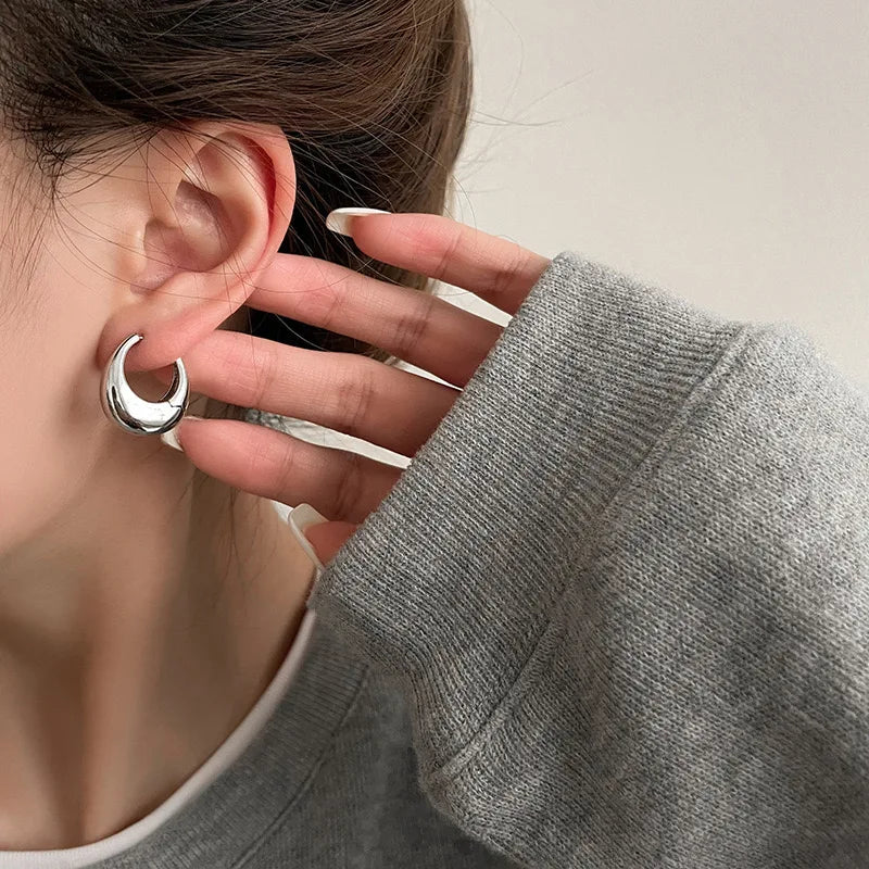 Stainless Steel Chunky Hoop Earrings – Smooth Round Circle Statement Jewelry for Women & Girls