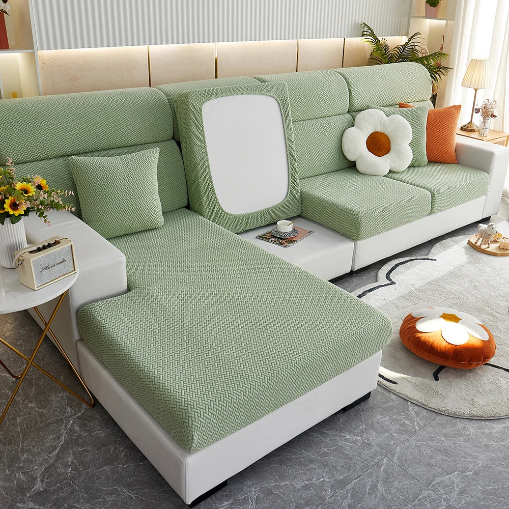 Jacquard Twill Elastic Sofa Slipcover – Stretch Furniture Protector for Home & Office Decor