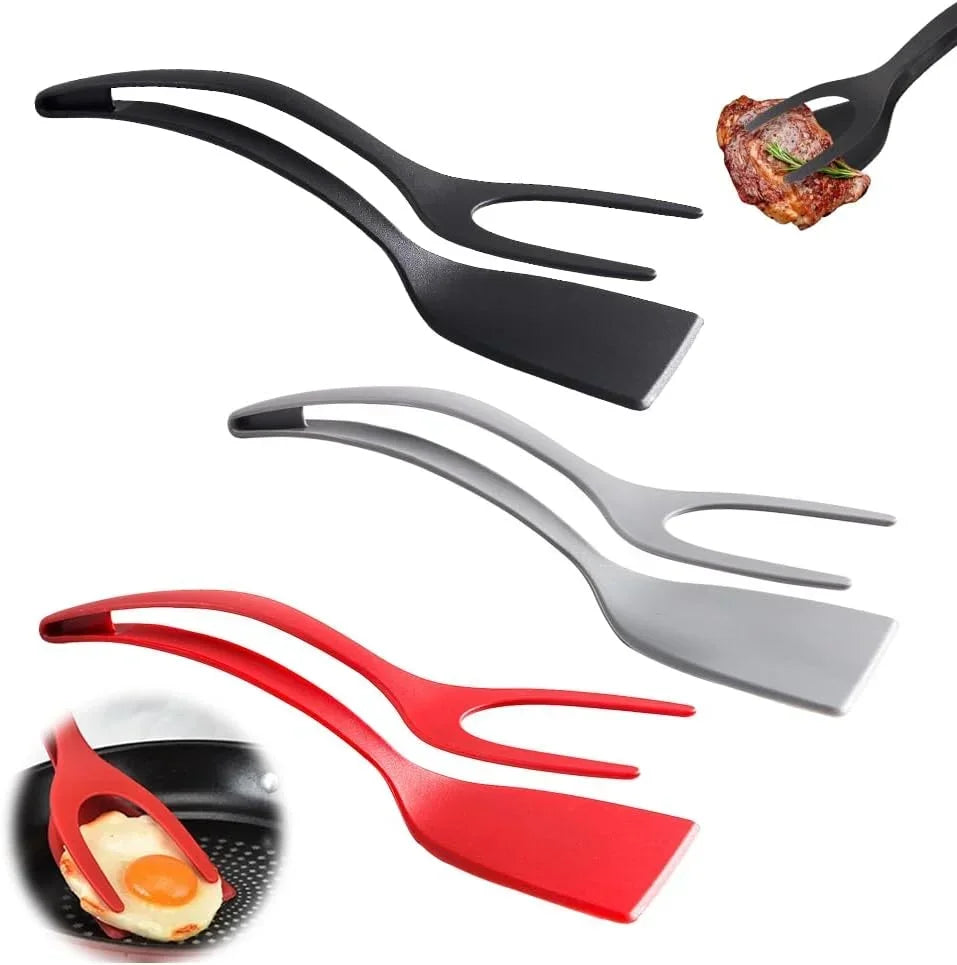 2-in-1 Silicone Egg Flipper Spatula Tongs Non-Stick Kitchen Tool