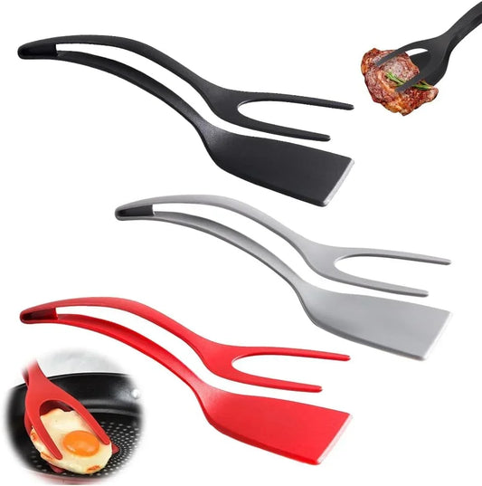 2-in-1 Silicone Egg Flipper Spatula Tongs Non-Stick Kitchen Tool