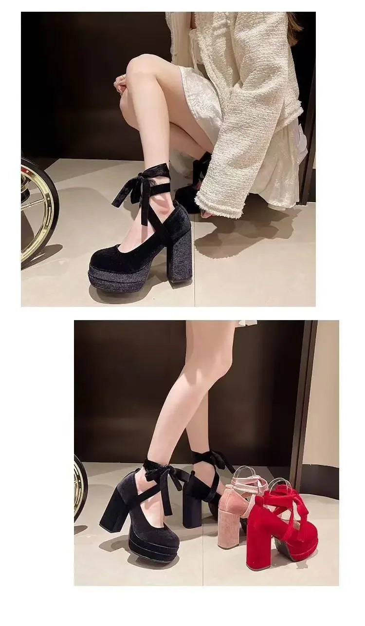 Retro Pink Mary Janes High Heels – French Thick Heel Wedding & Party Shoes for Women