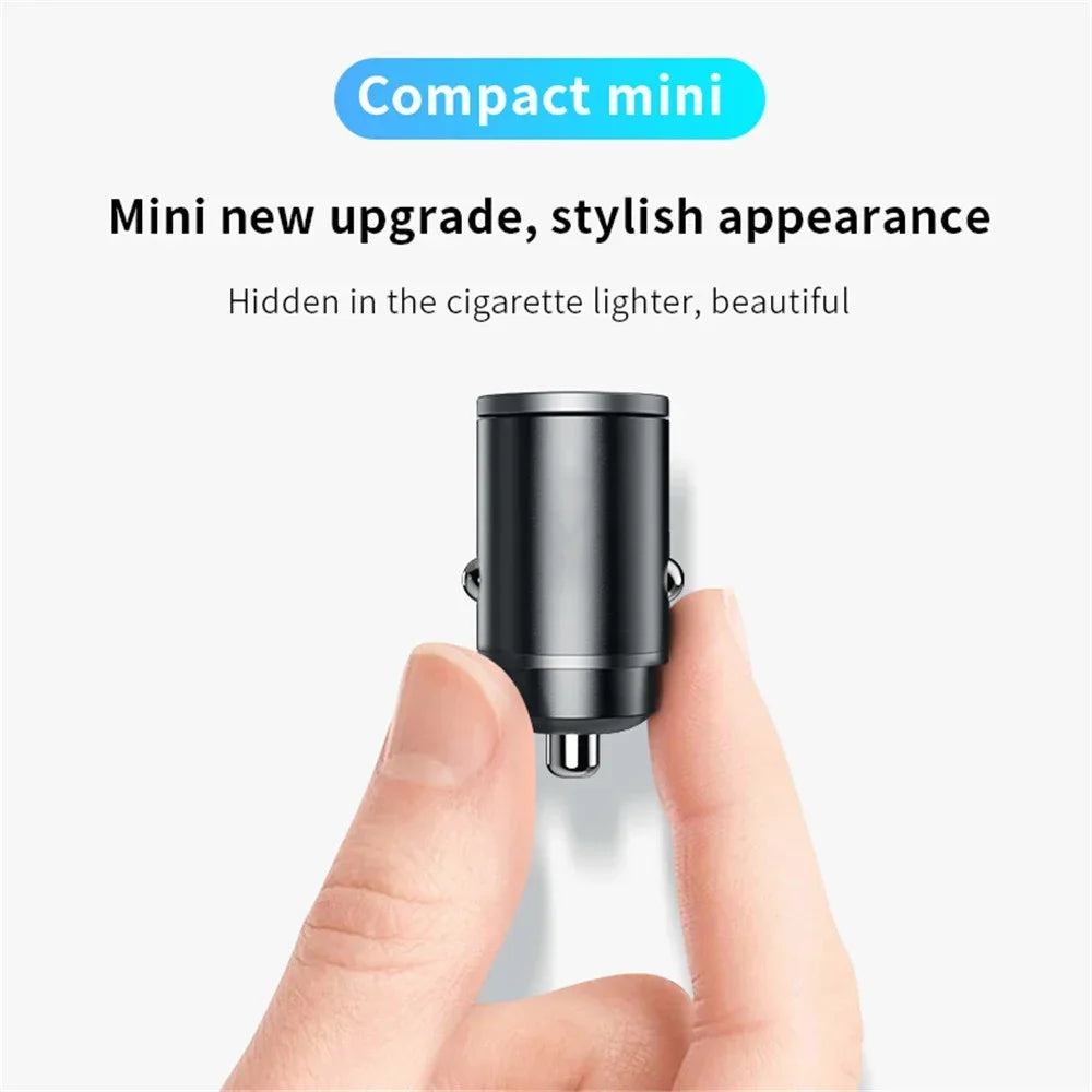Mini 100W PD QC Fast Charging Car Charger – USB-C Pull Ring Adapter for iPhone, Samsung, Xiaomi & Huawei