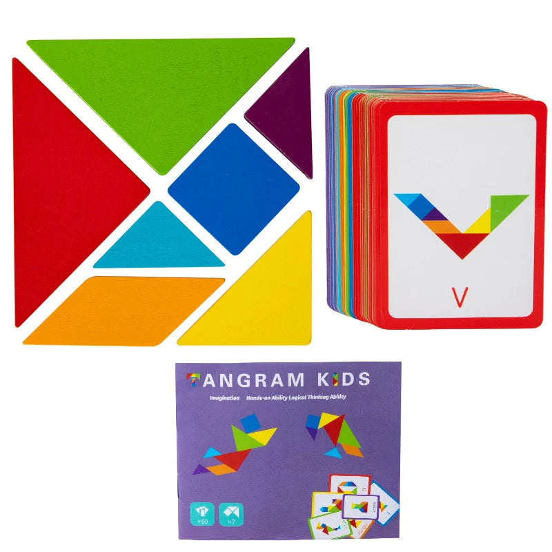 3D Wooden Tangram Puzzle – Montessori Educational Geometric Toy for Kids