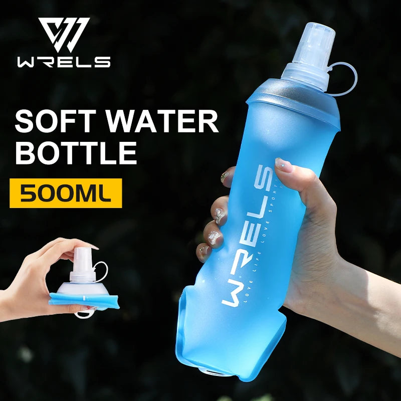 WRELS Foldable Silicone Water Bottle Outdoors Traveling Sport Running Cycling Kettle Healthy Soft Material TPU BPA-Free Kettle