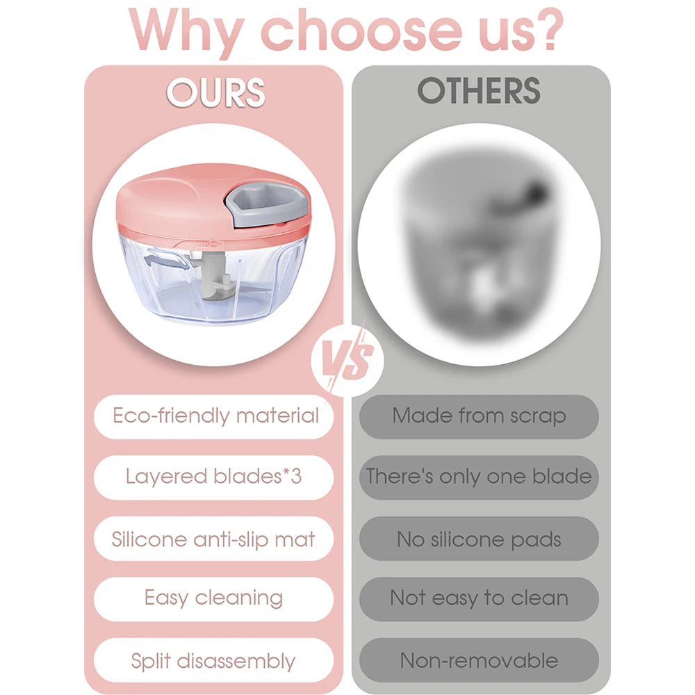 Manual Ginger & Garlic Grinder 500ml/900ml Handheld Food Vegetable Cutter