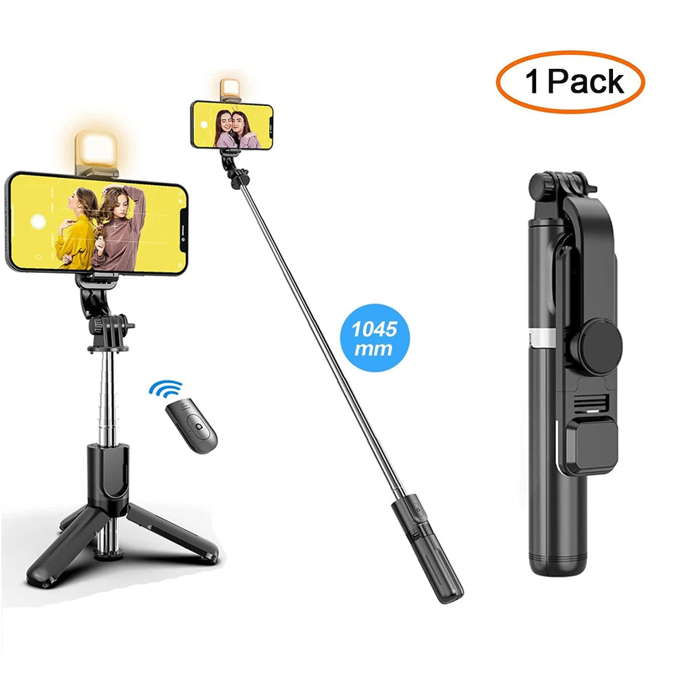 Wireless Bluetooth Selfie Stick Tripod with Fill Light & Remote – Foldable Portable Phone Stand for iPhone & Android