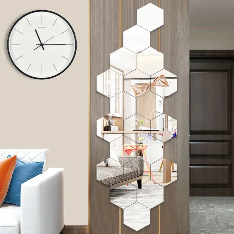 6/12pcs 3D Hexagon Mirror Wall Stickers – Rose Gold DIY Home & TV Background Decor