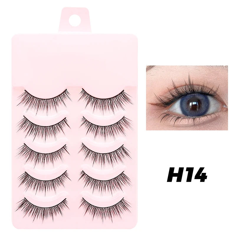 DINGSEN Anime Fake Eyelashes – 5 Pairs Natural Manga Lashes with Clear Band